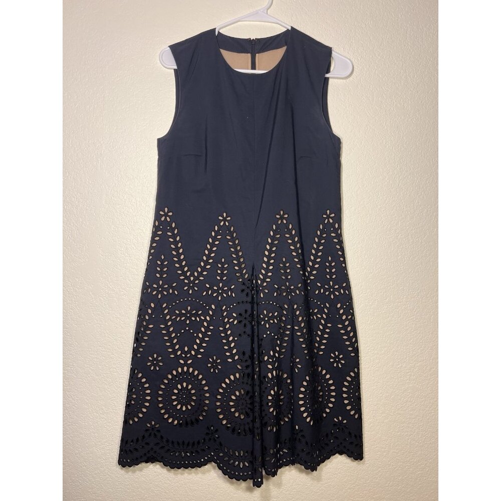 Stella McCartney Noemie 42 Cotton Silk Lining Eyelet Navy Dress